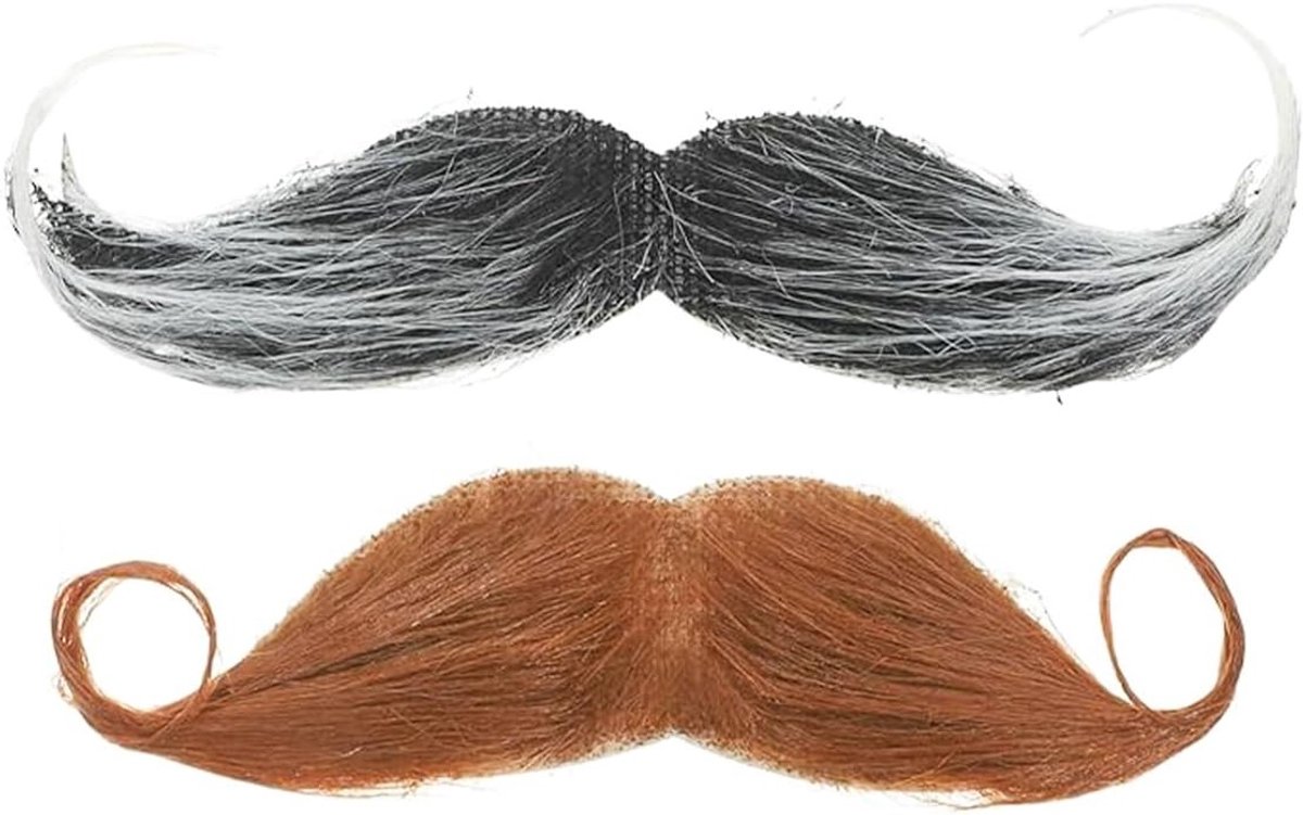 2 Stuks Zelfklevende Snorren voor Kostuum - Oude Man, Detective en Halloween Feestaccessoires