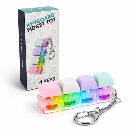 Keyboard Fidget Toy avec LED et Porte-clés - Met 4 Knoppen - Transparent avec boutons pastel