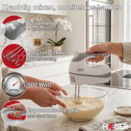Haeger Max Mixer Handmixer - 500W - BL-5HW.011A van Merkloos — afbeelding 2