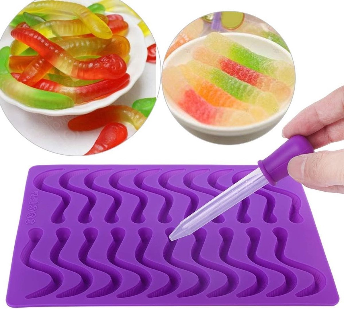 Siliconen Gummy Vormpjes met 20 Compartimenten voor Snoep, Chocolade en Cake Decoratie - Paars