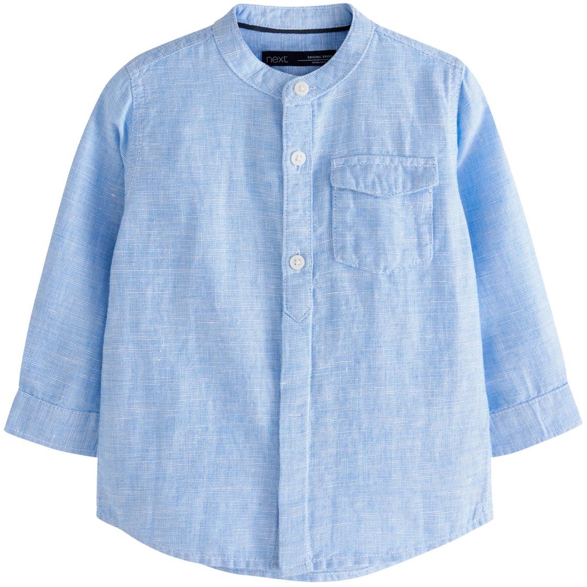 Next - Jongens - Overhemd van linnenmix met opa-kraag - Blauw