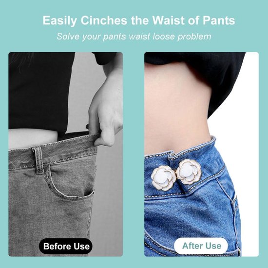 Verstelbare tailleband voor dames - Geen naaien nodig voor jeansclips, afneembare tailleband, geschikt voor wijde jeans - Set van 8 zwarte en witte taillebandvormende accessoires van Merkloos	 — afbeelding 2