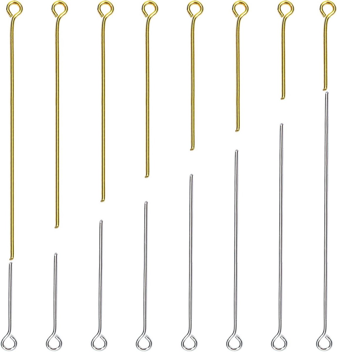 800 Stuks Alloy Eye Pins 18 tot 50mm - Ronde Hoofd Pins voor Oorbellen, Kettingen en Sieraden DIY Creaties
