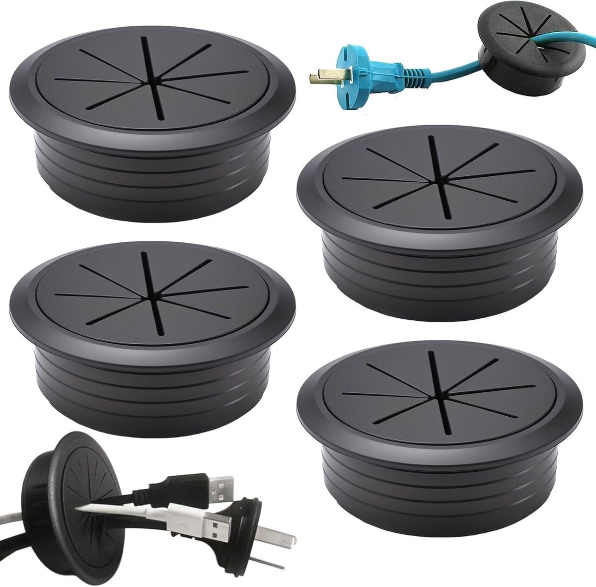 4 x Kabeldoorvoeren - voor Bureau, Nachtkastje, Tafel & TV-meubel - Zelfklevende Kabelhouders -Niet snel beschadigd - ABS（60mm）