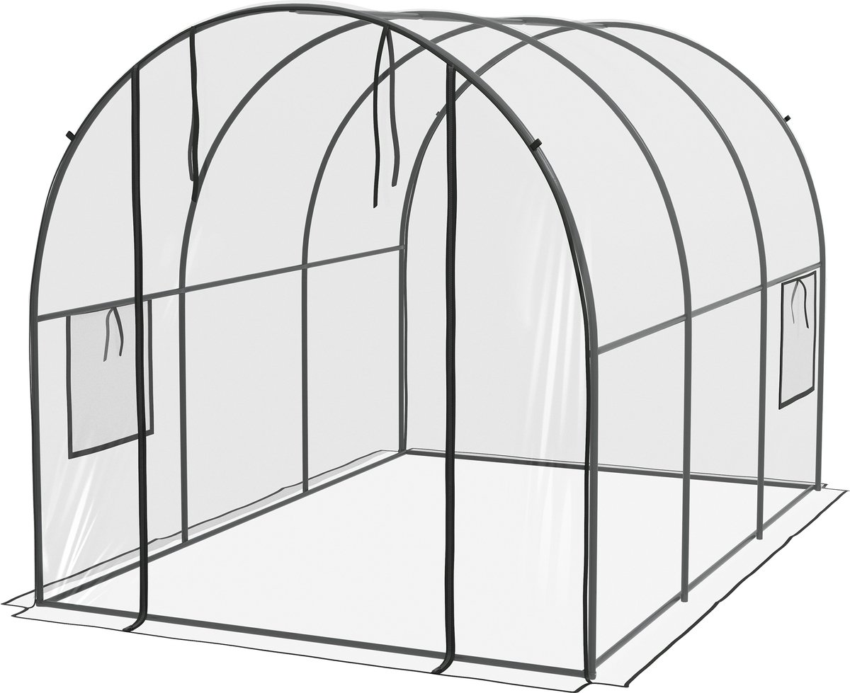 Killogood Tuin Tunnelkas 6 m² 3L x 2l x 2H m versterkt buizenframe ritssluiting deur 2 oprolbare ramen - transparant