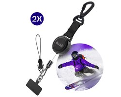 Buddi Secure Telefoonkoord voor Wintersport - Duo Pack - Uittrekbaar koord - Skieën - Snowboarden - Hiken - Festival - Anti Diefstal - Voor in de lift & piste - Zwart