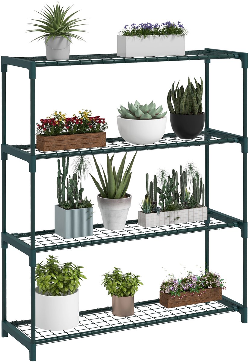 Killogood Plantenstandaard bloementrap plantentrap - 4 planken - 89 cm x 28 cm x 107 cm - donkergroen
