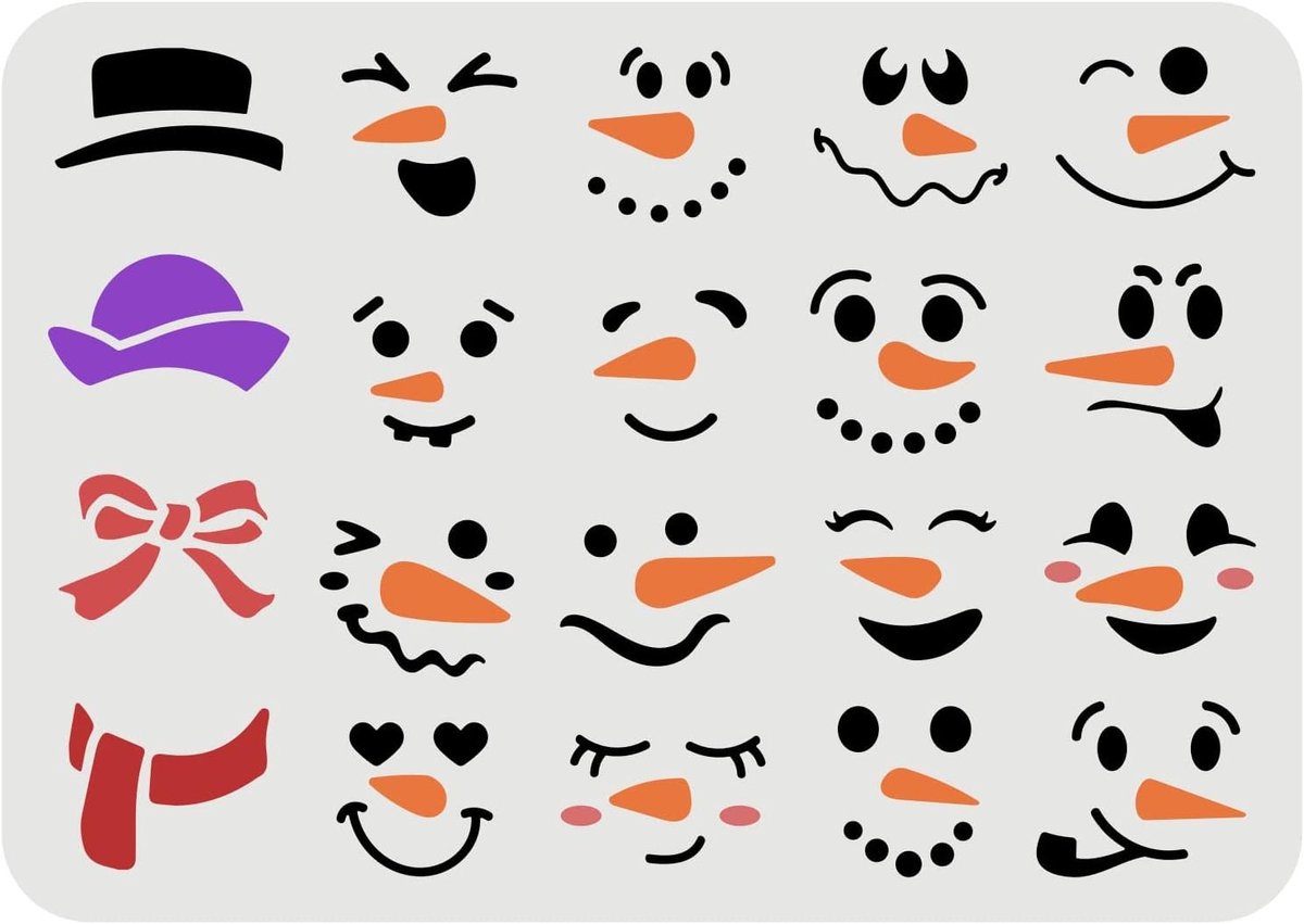 Snowman Gezicht Sjabloon 29.7x21cm voor DIY Kerstdecoratie - Plastic Stencil voor Schilderen met Sneeuwman, Hoed en Sjaal Patroon