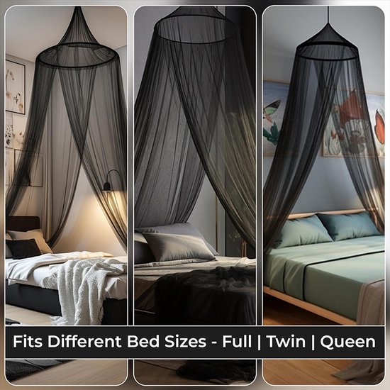 Klamboe 2 Persoons Zwart - Versleuteld Koepelvormig Muggennet - 1,8‑2m Bed - Enkele Deur - Geen Installatie - Slaapkamerdecoratie — afbeelding 3