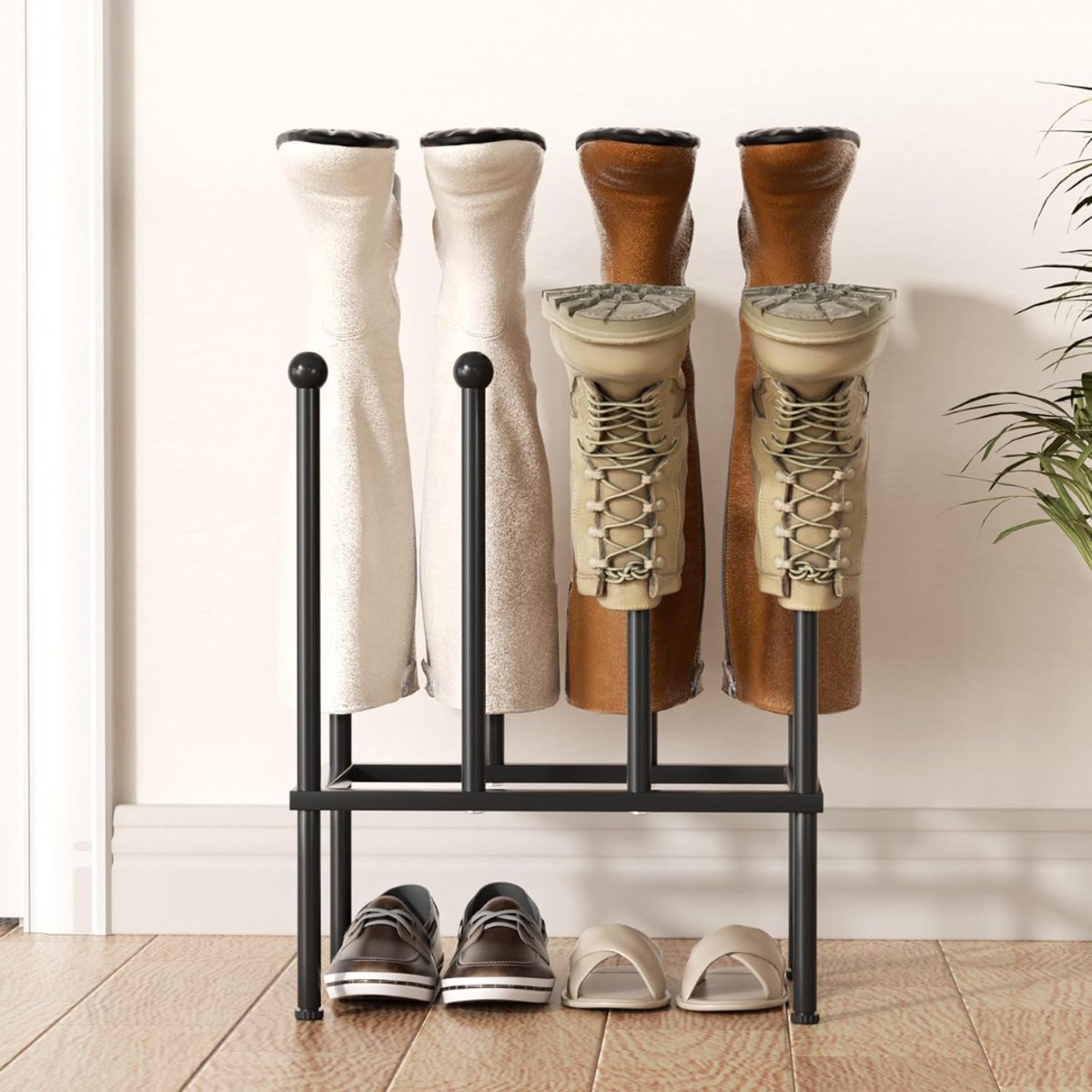 HEZIVO® Laarzenrek - Schoenenrek voor buiten - Laarzen Houder - 4 Paar - Metaal - Zwart