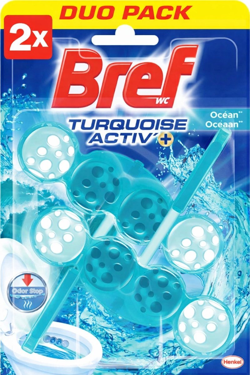 2 x Bref WC - Turquoise Activ+ - Toiletblok - Oceaan - 2 Blokken