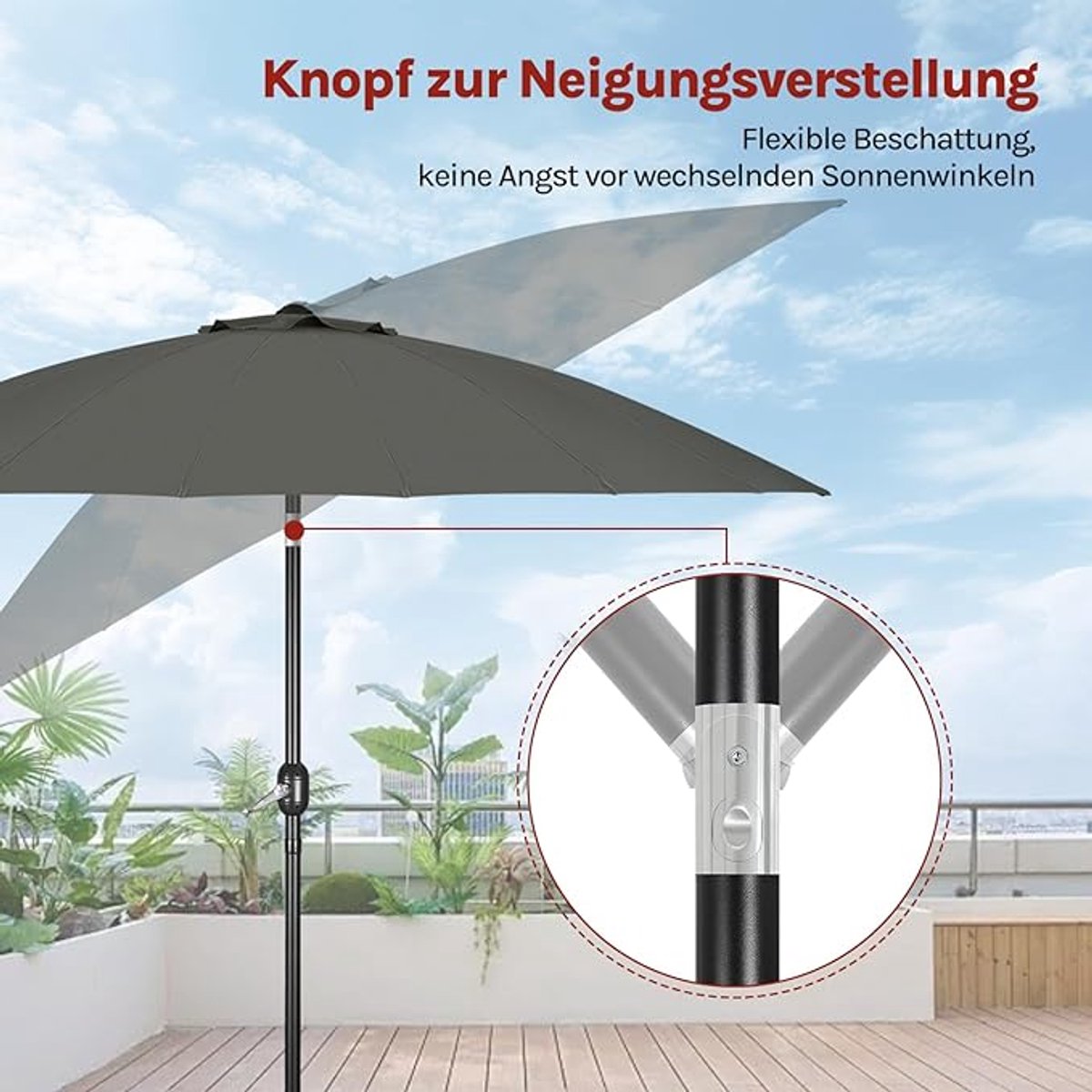 Zweefparasol 300 cm Bellavero met LED-verlichting op zonne-energie, marineblauw, met standaard, UV-bescherming UPF 50+, kantelbaar en draaibaar, voor terras, balkon, tuin en patio, 32 LED-lampjes, ...