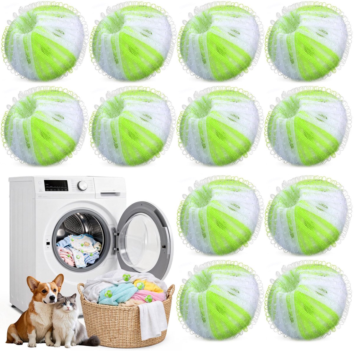 Namajunas - Anti-Pluis Wasbal Set 12 Stuks - Wasballen Wasbol - Pluisverwijderende wasballen - Was bal - Nylon Wasmachine Ballen
