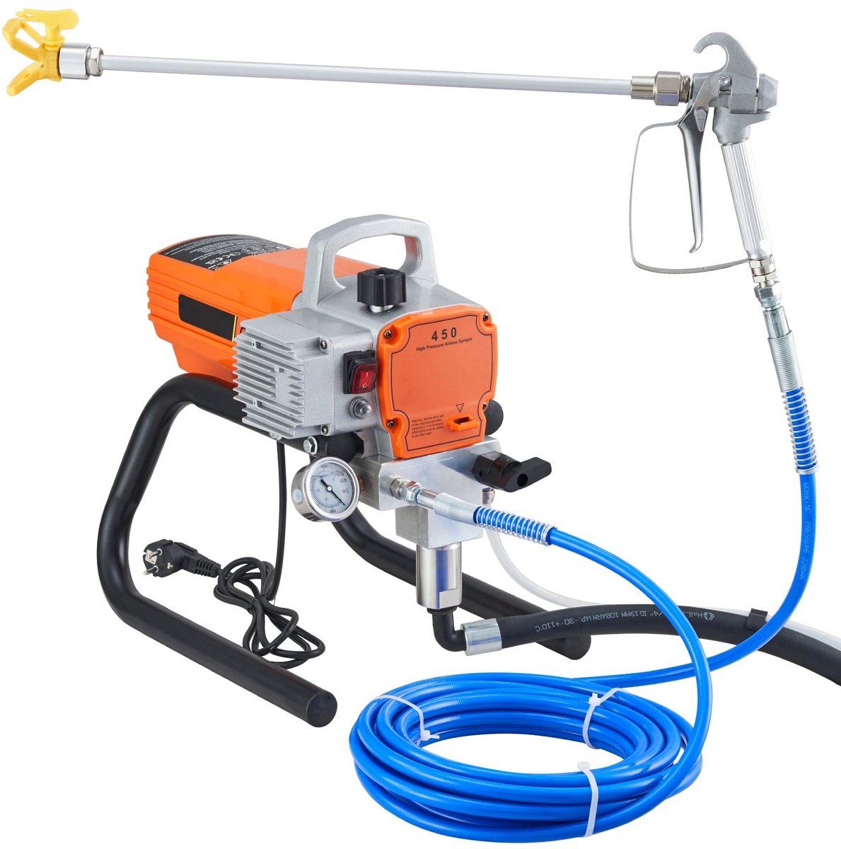Airless Verfspuit Elektrisch 1800W - Borstelloze Motor - Spuitpistool Set - 3000 PSI Hogedruk - 1,8 L/min Debiet - 9 Meter Slang - 0,5m Verlengstang - Verstelbare Druk - Muurverf Latex Primer Emulsie Spuitmachine