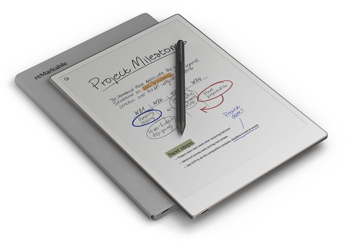 reMarkable Paper Pro Tablet met Marker Plus en originele Book Folio (Grijs Polymer Weave)