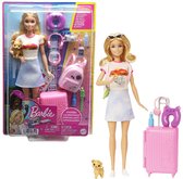Barbie op reis - Barbiepop met roze koffer en reisaccessoires
