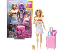 Barbie op reis - Barbiepop met roze koffer en reisaccessoires