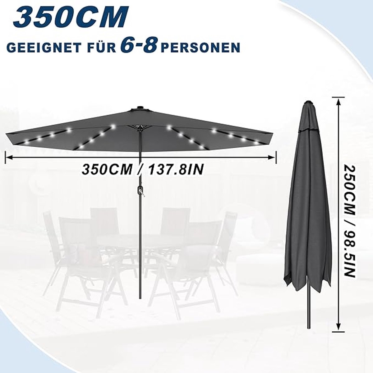 Tuinparasol 300 cm Rond Windbestendig en Kantelbaar, UV-Bescherming, 3-Laags Geventileerd Dak, Zwengel Mechanisme, Turquoise – Ideaal voor Terras, Balkon en Patio – Afmetingen op aanvraag – Bellavero