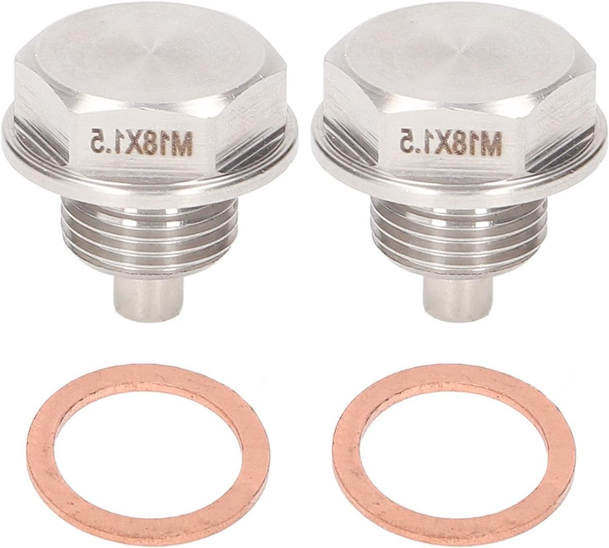 Set van 2 Magnetische Olie Afvoerpluggen M18x1.5mm voor Crankcase met RVS Schroef en Koperen Pakkingringen, Ideaal voor Motoren en Voertuigen