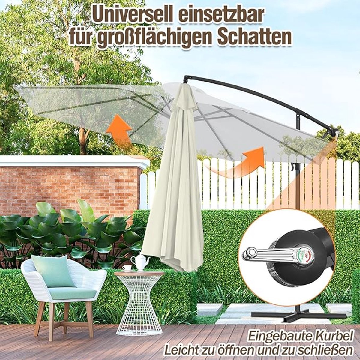 Zweefparasol met LED Depauwonen Ø300 cm – Luxe Hangparasol met Zwengel, Kantelbaar en UV-bescherming – Parasol voor Tuin, Terras, Balkon & Strand – Aluminium Frame, Donkergrijs – Afmetingen op aanv...
