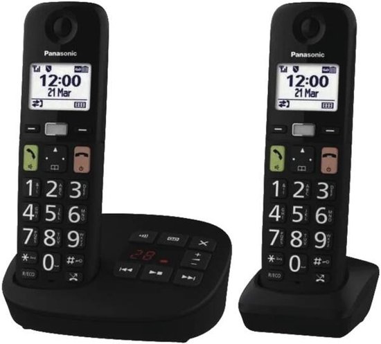 Panasonic KX-TGU-132EXB, Senioren DECT huistelefoon, grote toetsen, 2 handsets, met antwoordapparaat, zwart foto 2