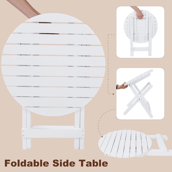 Opvouwbare bijzettafel - Houten campingtafel - Buitenmeubilair - Geen montage vereist - 48.5 x 48.5 x 50.4 cm - Wit — afbeelding 4