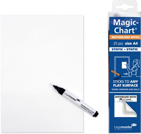 Legamaster Magic Chart note whiteboard folie A4 zelfklevend - 25 vellen - herplaatsbaar - zonder lijm