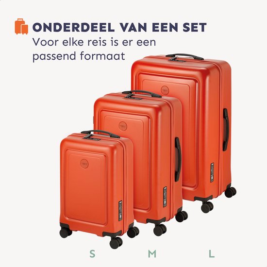 Set van drie oranje Princess Traveller koffers in maten S, M en L.