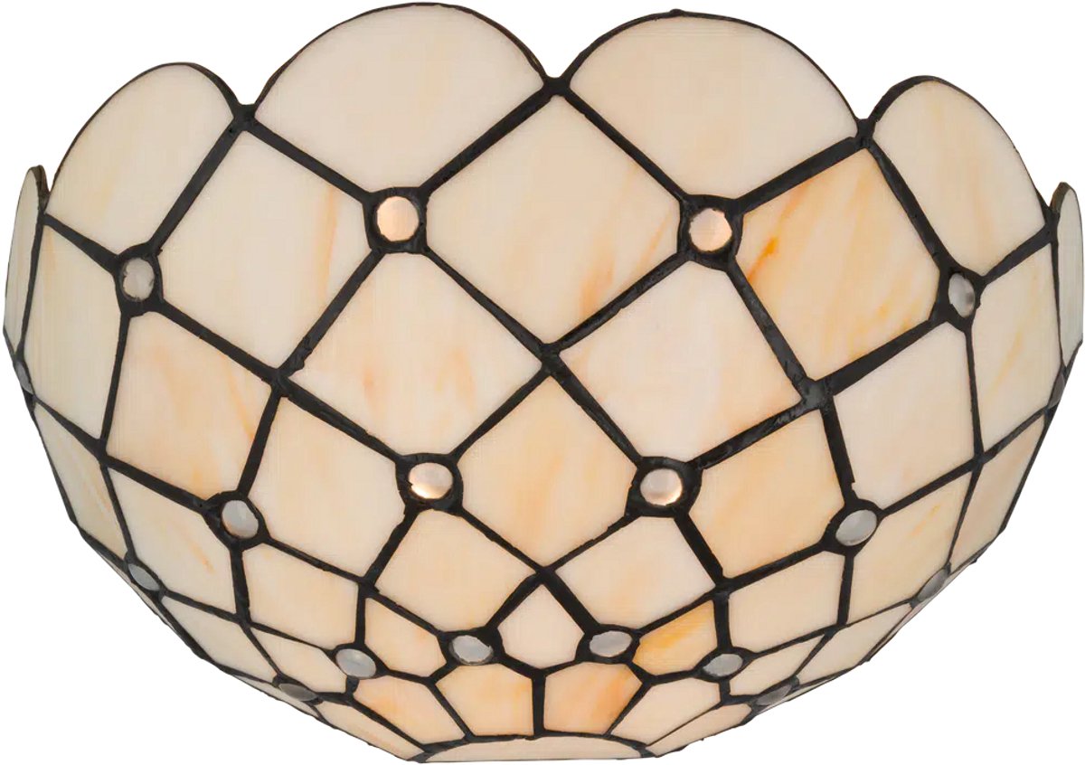 Tiffany wandlamp Klassiek - Crème-amber - B 25 cm - Glas in lood - Warm licht - Muurlamp - Glasjuweeltjes | RORUVERA