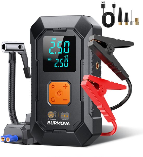 Bupmova 12V Jumpstarter - 26800 mAh - 4500A - Auto Starthulp met Compressor, Powerbank en SOS Noodverlichting