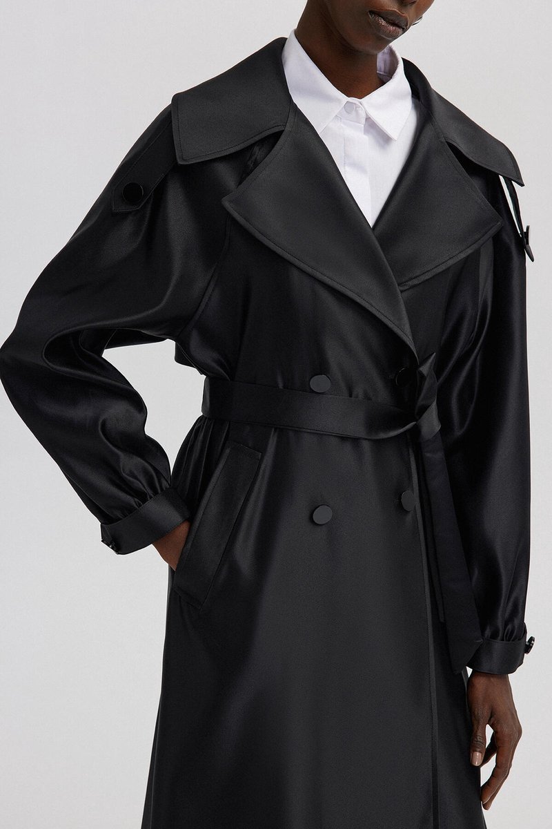Touché Privé - Satijnen trenchcoat - Zwart - Dames