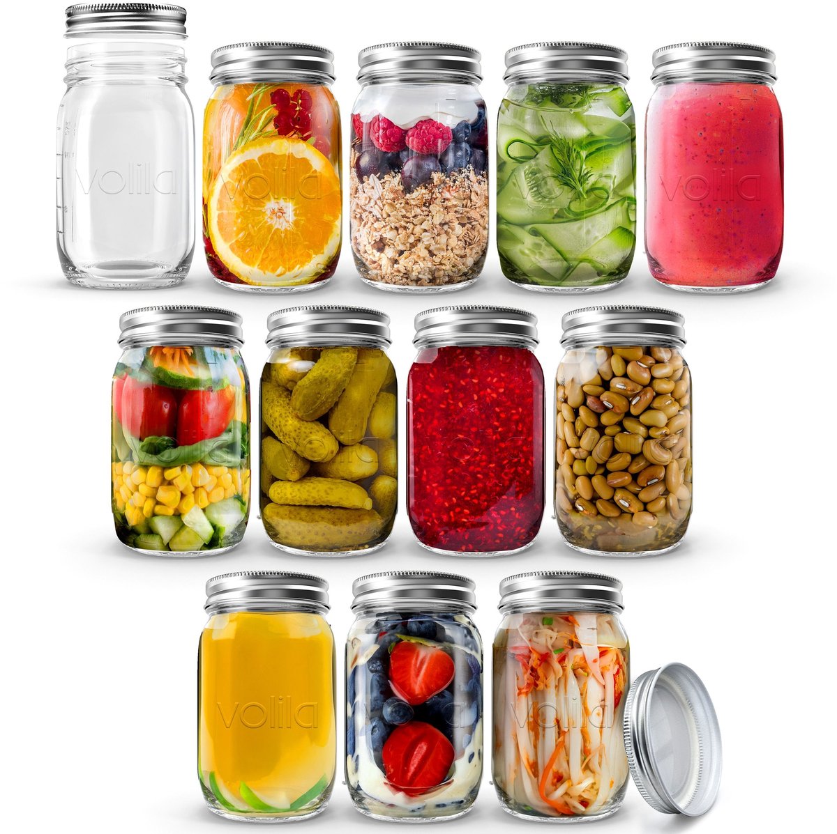 12 Stuk Glazen Potten Met Deksels (490 ml) Glazen metselaarpotten, Mason Jar voor Overnight Oats, Inmaken en Jam Maken 16oz, Porta Biscotti, Contenitore vetro