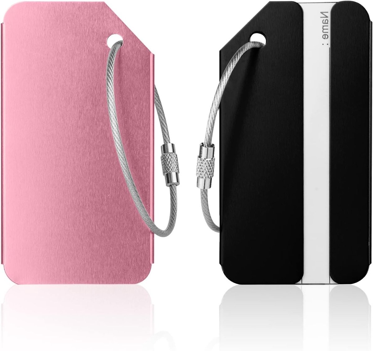 Aluminium Bagage Labels Set van 2 Stuks, ID Tags voor Koffers en Handbagage, Reisaccessoires in Roze en Zwart