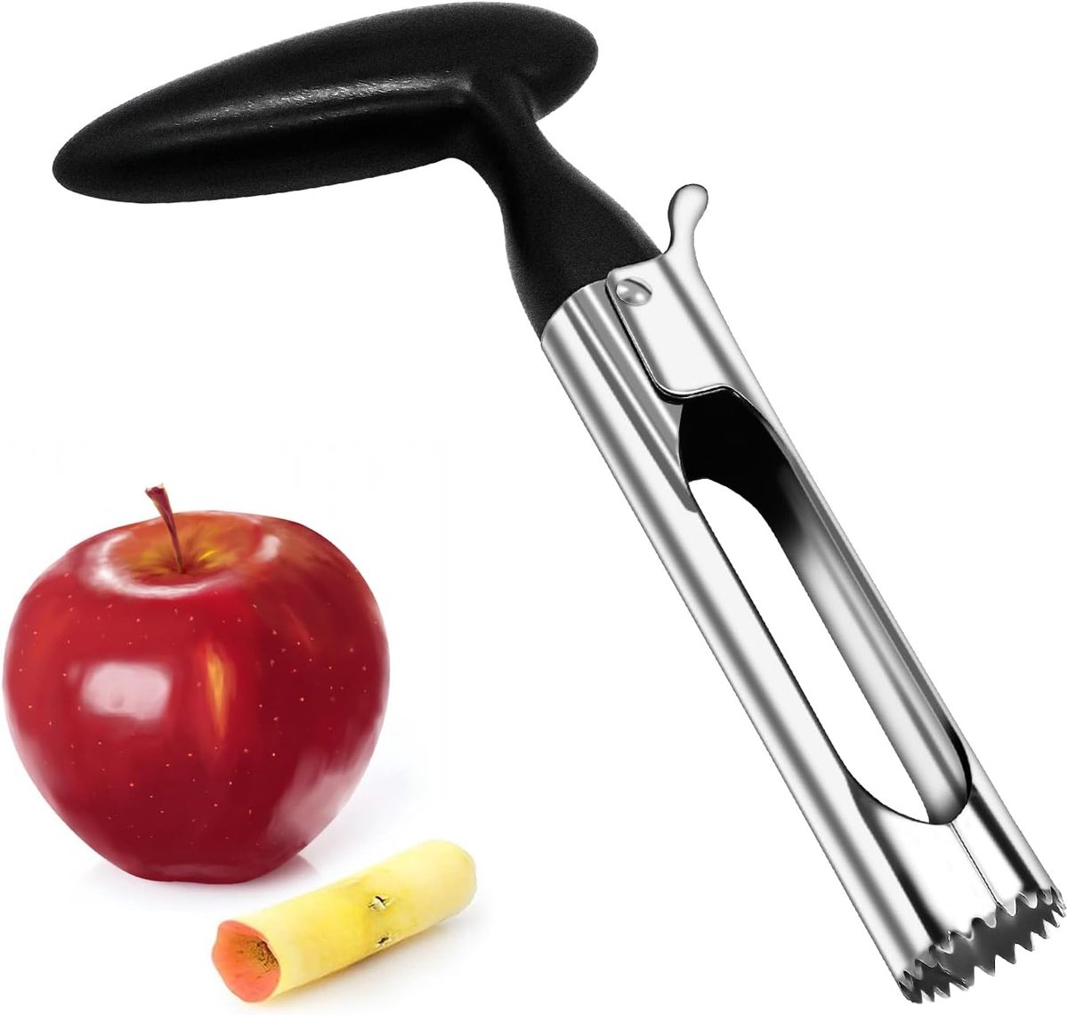 Appelboor, roestvrijstalen appelboor, 2-in-1 appelboor en -snijder. Verwijdert het klokhuis gemakkelijk met een simpele druk. Ergonomische, antislip handgreep. Vaatwasmachinebestendig.