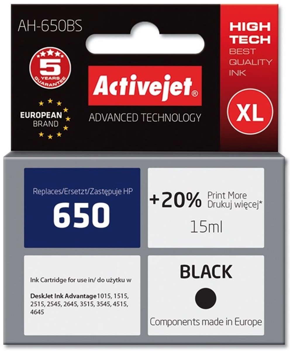 Ink Activejet AH-650BS (replacement HP 650 CZ101AE; Premium; 15 ml; Black)