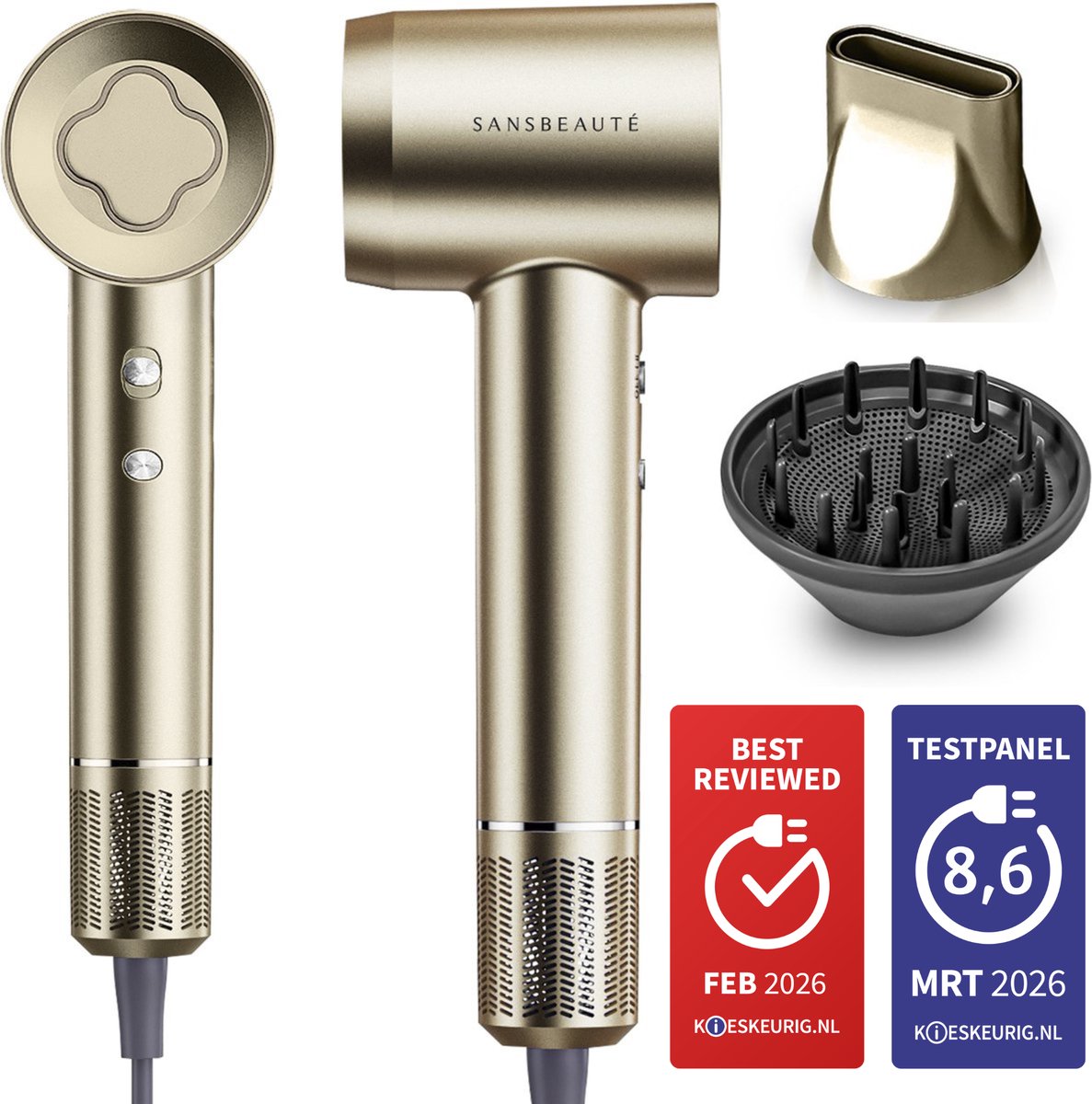 Sansbeauté Föhn met Diffuser - Krullen - 110.000RPM - Sansbeauté® - €89,99