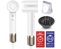 Sansbeauté® Föhn met Diffuser - Krullen - 110.000RPM - Ionische Haardroger met Borstel - 3 Standen - 3 Opzetstukken - Reisföhn - Sèche Cheveux - Krul Feun Set - Haarföhn met Defuser - Hair Blow Dryer - Kappersfohn - 2000W