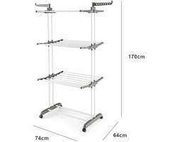 Droogrek - Inklapbaar Wasrek - Droogtoren - Wastoren - Wastoren Staand - Droogrek op Wielen - 40 kilo Draaggewicht - 170 x 74 x 64 cm - Grijs