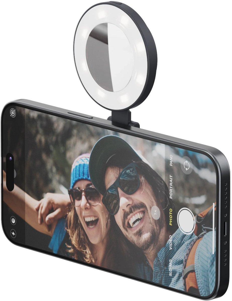 Shiftcam SnapPocket Light – Ingebouwde spiegel voor laatste controles – Omklapbare magnetische bevestiging – Ultra-draagbaar en omklapbaar LED-licht - Zwart