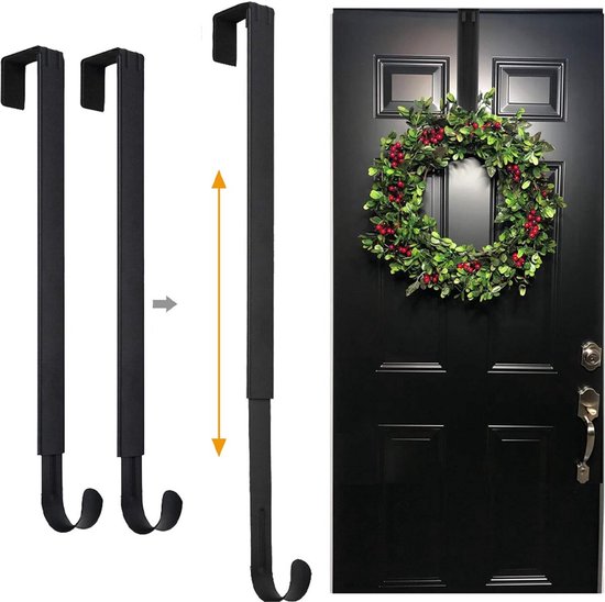 REWYTAZ-2x Kranshanger - Verstelbaar Van 38 Tot 65 Cm - Kerstkrans Hanger - Haken - Deurhanger - Kerstkransen- Zwart