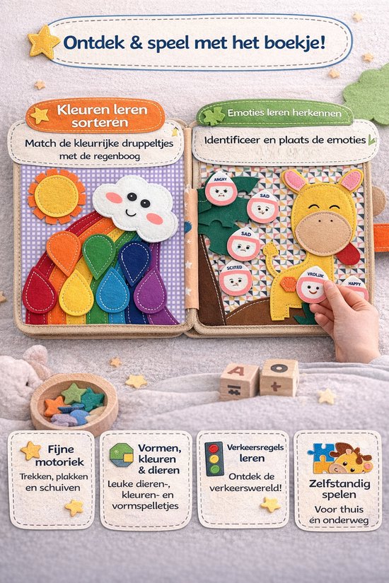 Montessori Vilt Busy Book Giraf - Educatief Voelboek voor Baby's en Peuters - Sensorisch Activiteitenboek - CE Gecertificeerd - 20x20x6 cm - Vanaf 1 Jaar van Merkloos — afbeelding 4