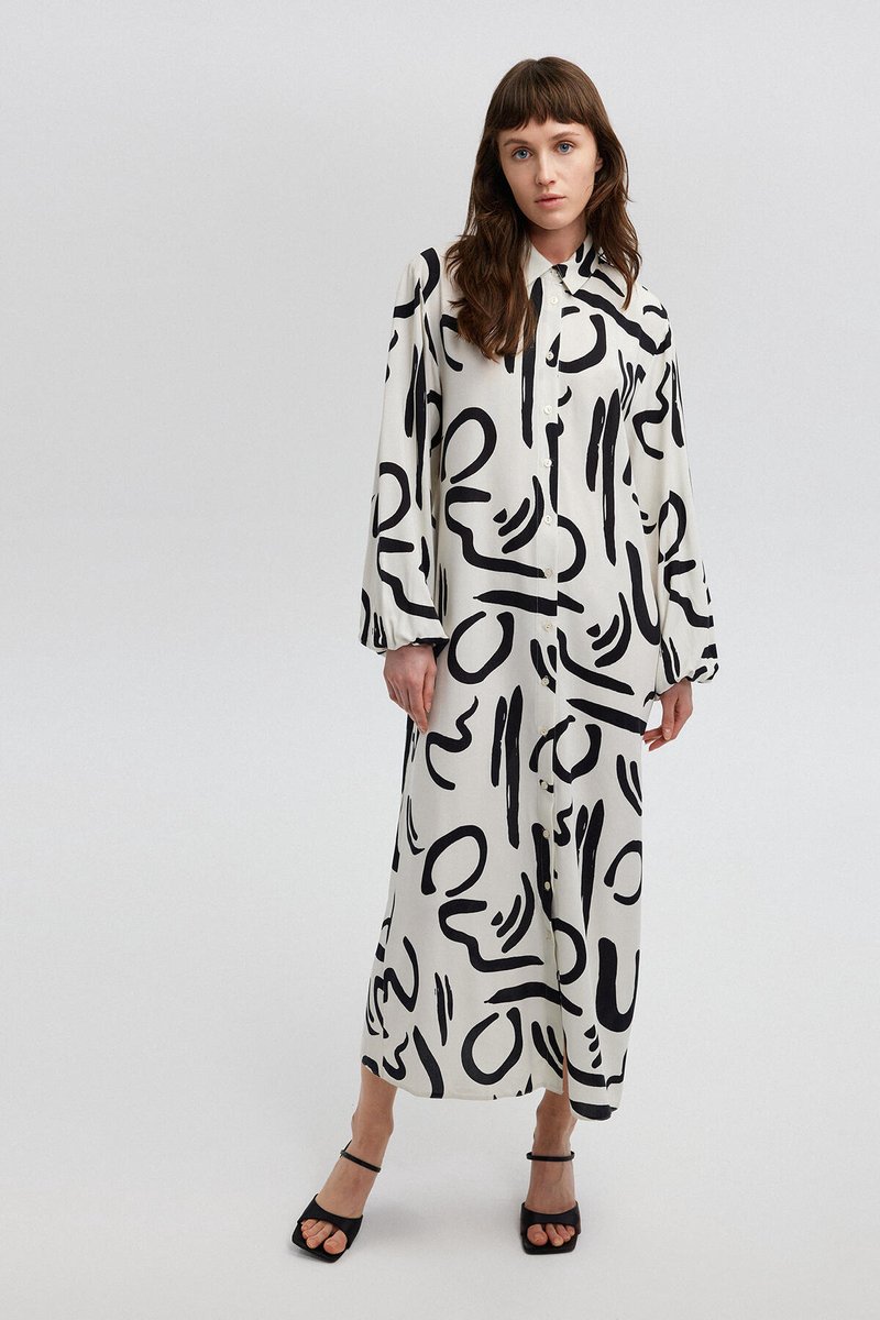 Touché Privé - Monochrome blousejurk met print - Ecru - Dames