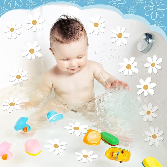 Antislip Badstickers - Douchestickers Vloerstickers - Veilig Douchen - Madeliefje Bloem Design - 24 stuks 11.5 cm - Wit — afbeelding 2