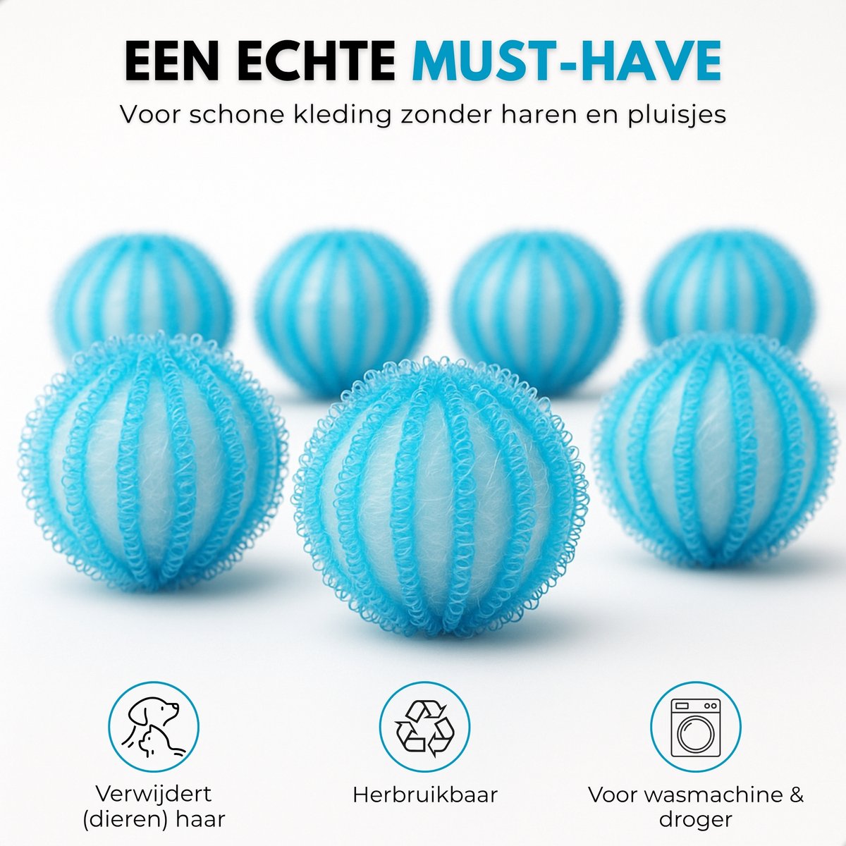 Boncy® Drogerballen 8 stuks Blauw - Droger Ballen Haarverwijderaar voor Wasdrogers & Wasmachine - Haarvanger Wasbollen - Anti Haar Droogballen - Wasdrogerballen - Wasballen Pluizenverwijderaar Huisdieren Wasmachine Pluis Wasbol — afbeelding 6