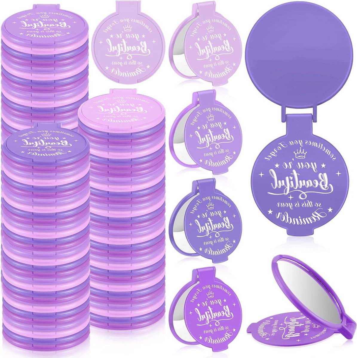 Compacte Spiegels - Mini Spiegels Zakspiegels - Cadeau Geven - Met Inspirerende Tekst - 676 cm Diameter - Paars