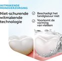 Listerine Advanced White. "Niet-schurende witmakende technologie". Beschadigt het tandglazuur niet. Voorkomt de vorming van vlekken.