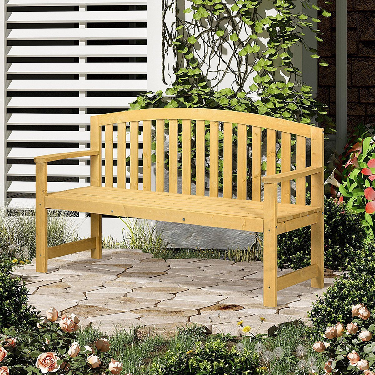 Pugsdrly 2-zits tuinbank van hout, weerbestendige bank, tuinmeubelen met rugleuningen, belastbaar tot 240 kg, 140 x 50 x 85 cm, oranje