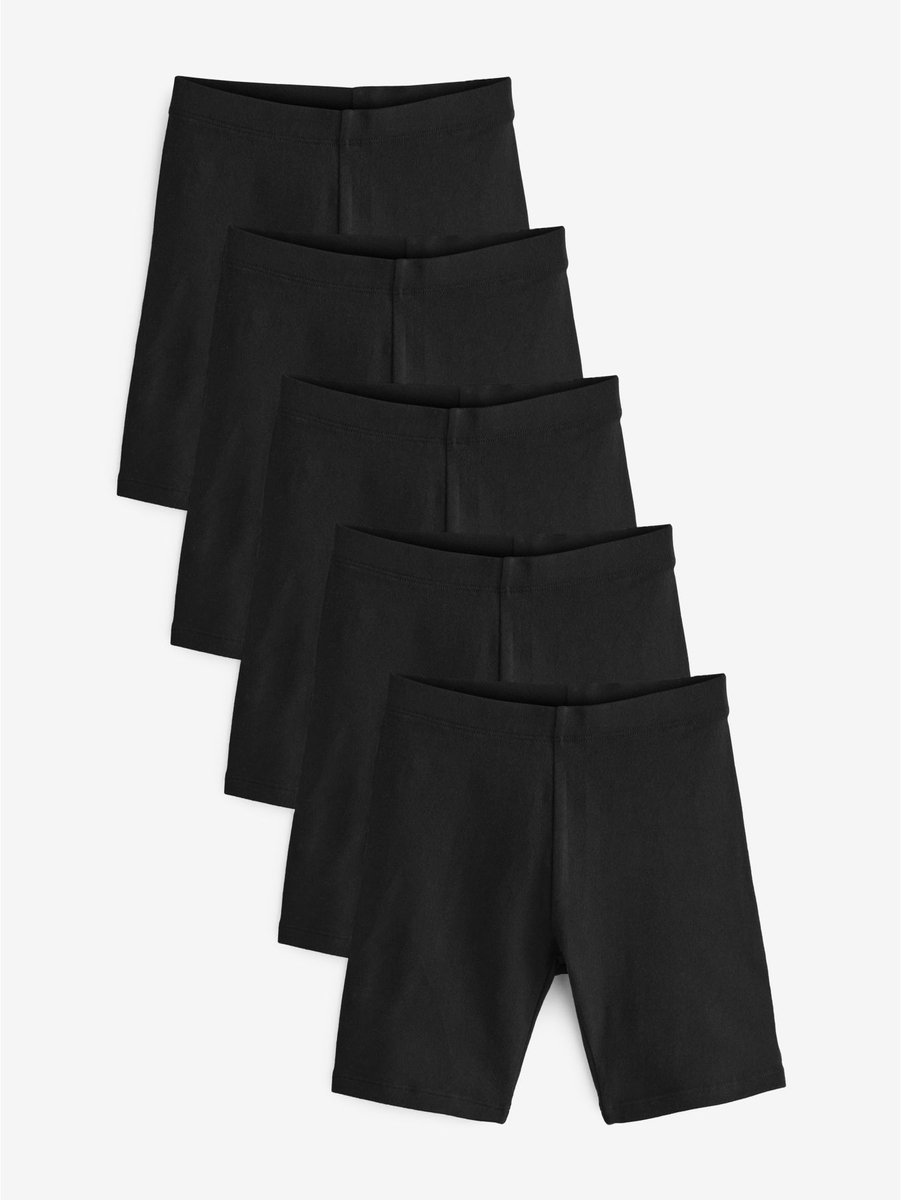 Next - Meisjes - Set van 5 lange fietsshorts met stretch en hoog katoengehalte - Zwart