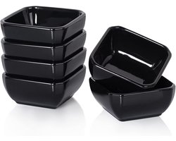 Schaaltje - Keramisch Schaaltje - Dipschaaltjes Voor Sauzen - Vlekbestendig Geglazuurd Porselein - Magnetron En Vaatwasser Veilig - 90 Ml Capaciteit Zwart - Set Van 6 Stuks