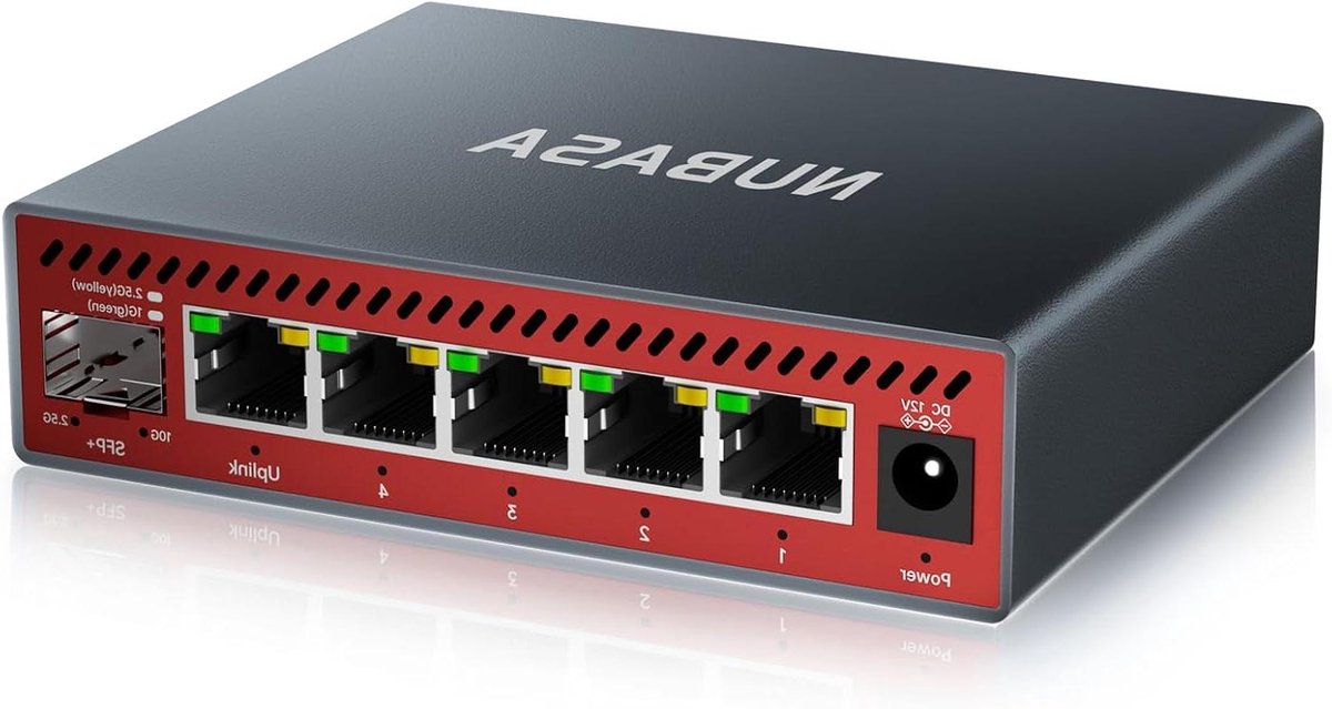 Netwerkswitch 5-poorts - Ethernet splitter - Snelle gegevensoverdracht - 10 Gbps SFP+ poort - 25 Gbps - Grijs